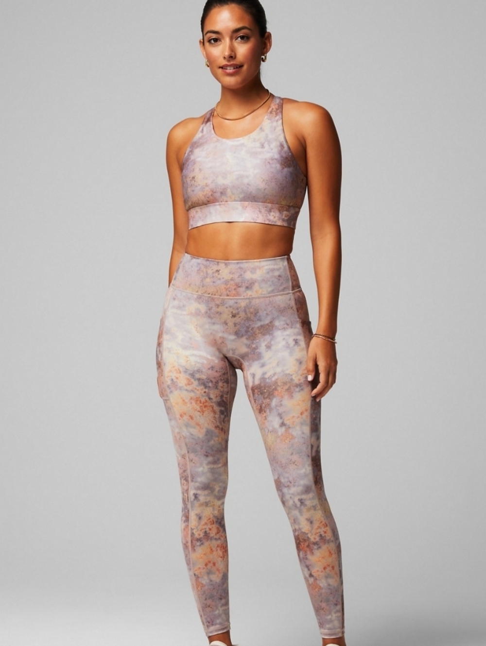 Fabletics Set Pink Lavender Marble Print Leggings S Bottoms L Top